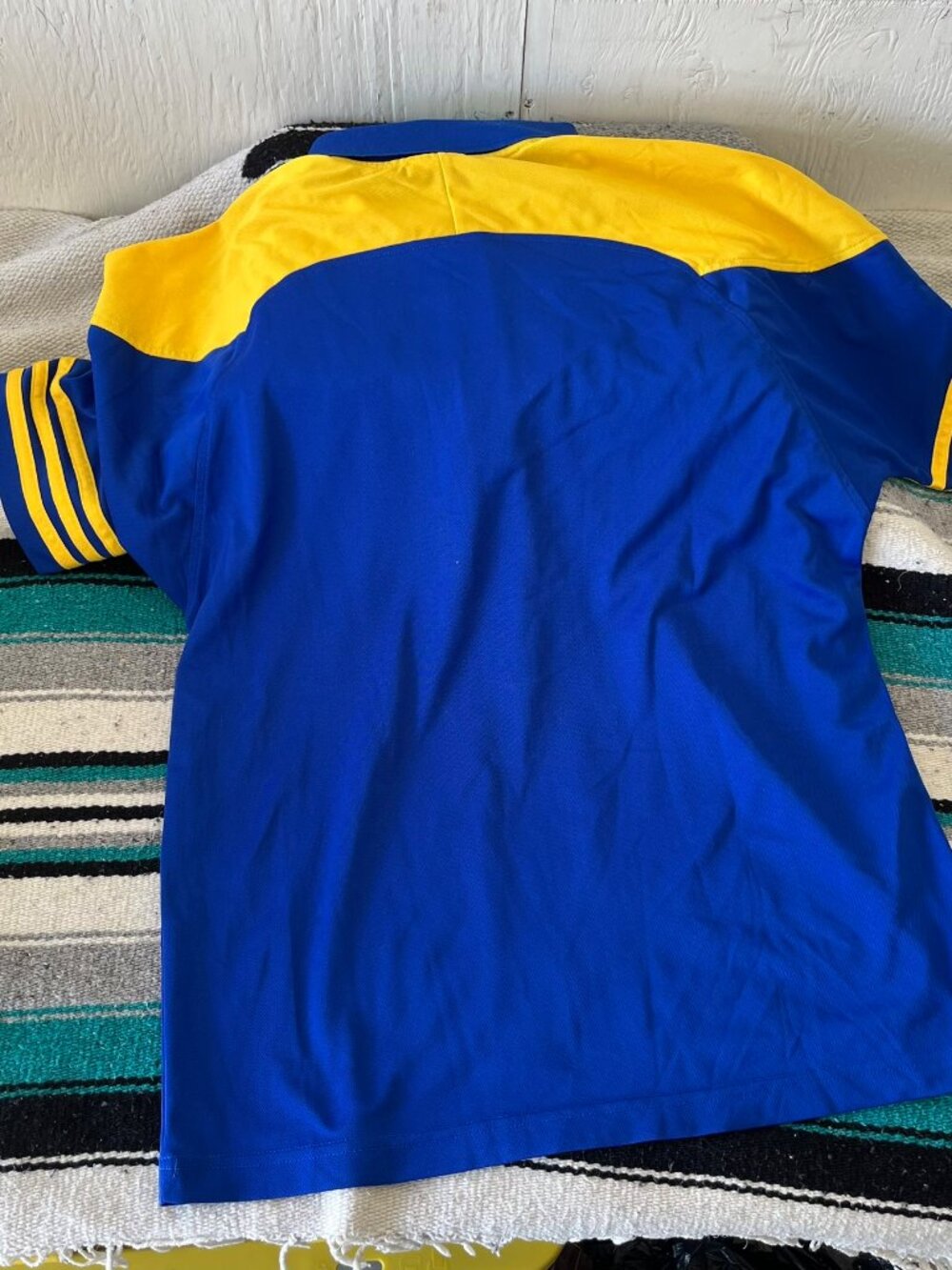 Vintage Adidas Half-Zip Polo Shirt Blue/Yellow - Picture 4 of 5